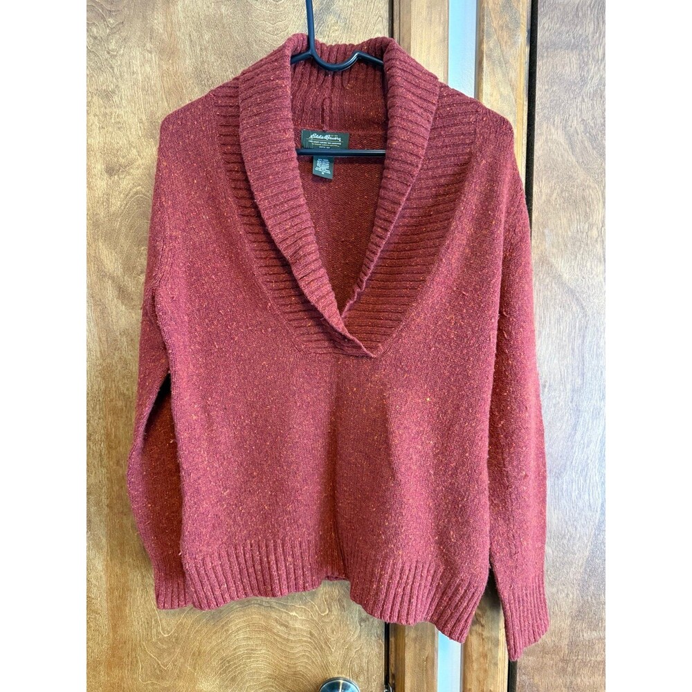 Women’s Eddie Bauer V-Neck Wool Sweater Sz. M Burnt Orange